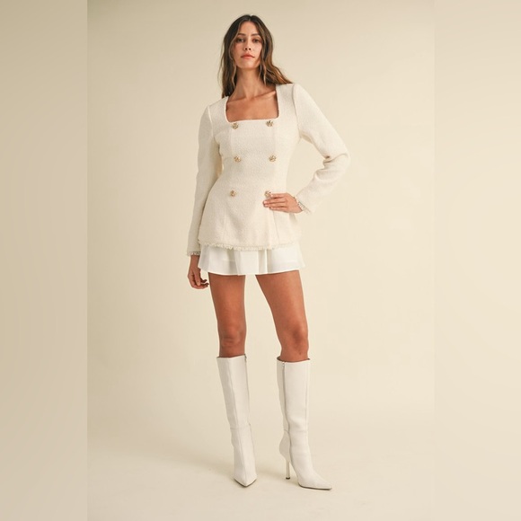 Dresses & Skirts - 🆕 Metallic Tweed Jacket and Satin Mini Dress in Cream